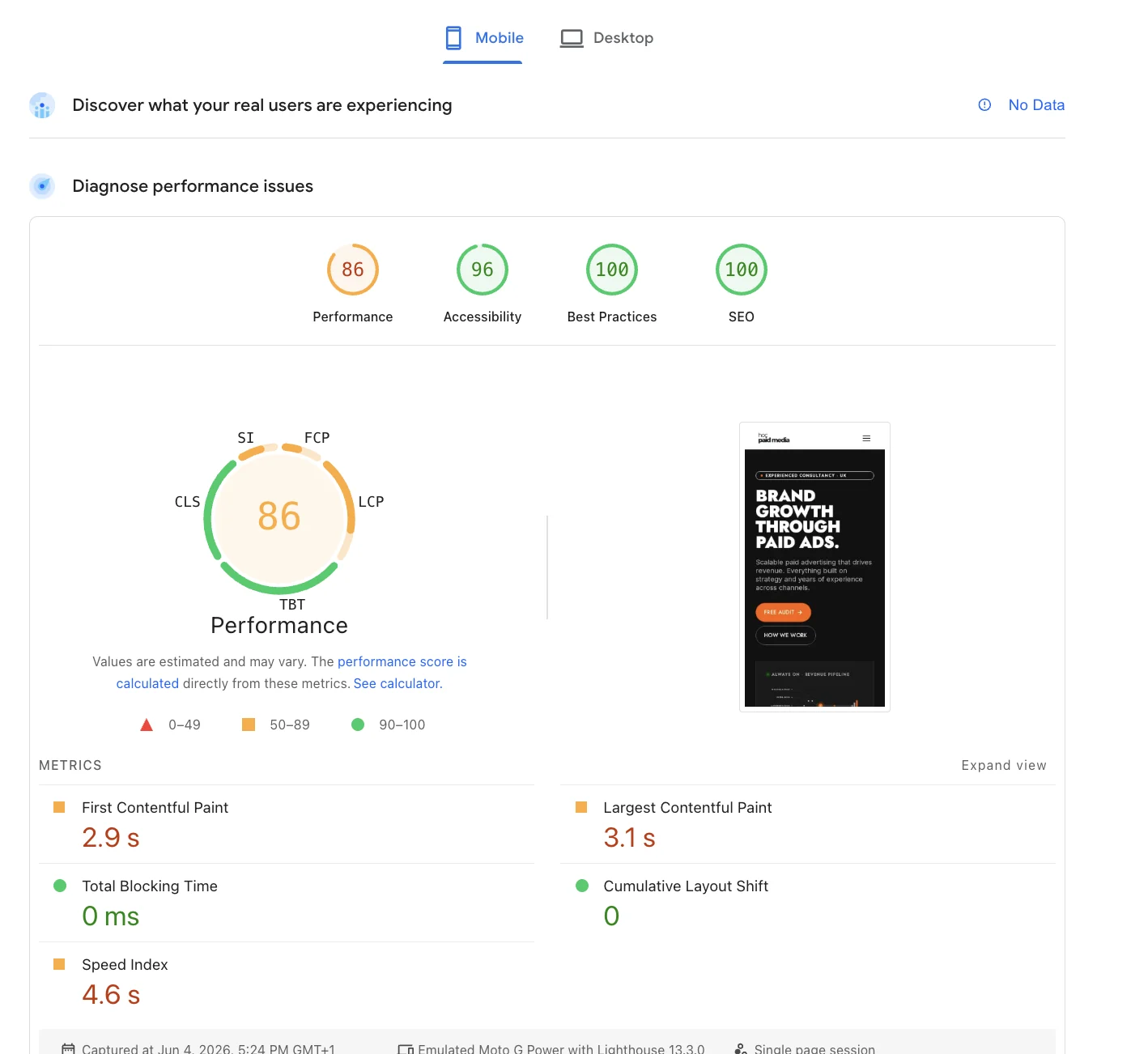Mobile PageSpeed after