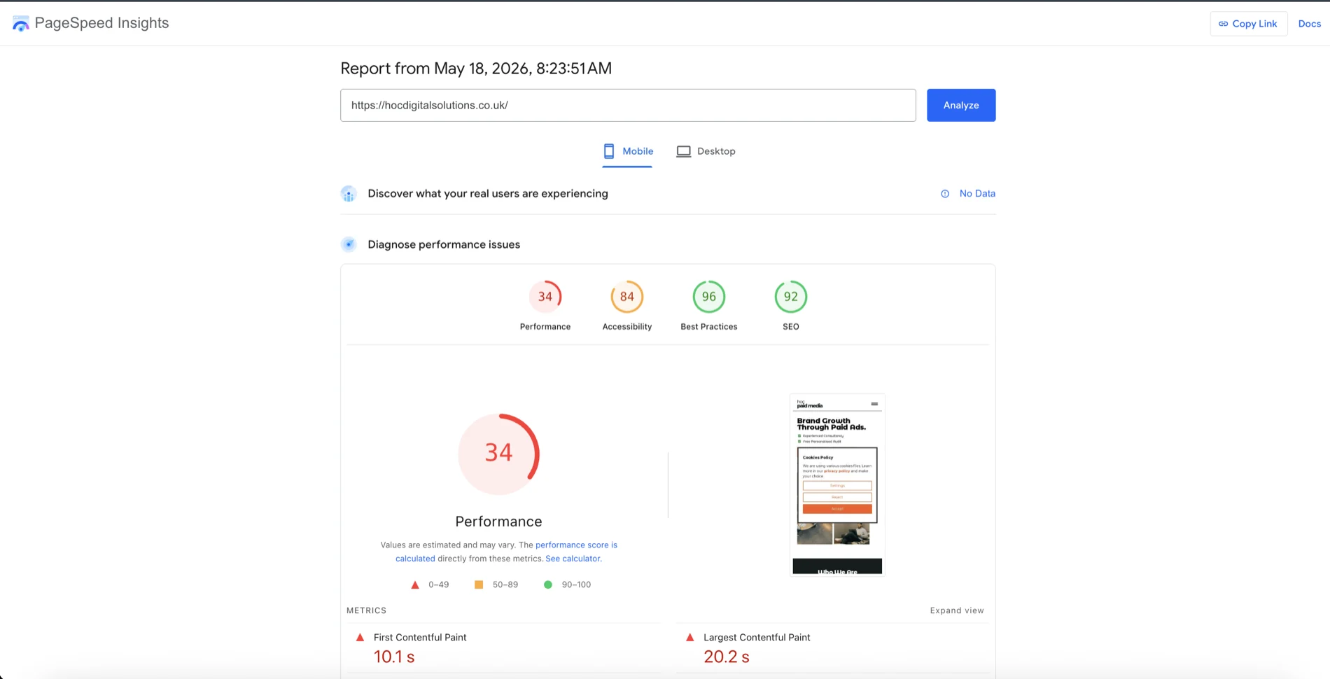 Mobile PageSpeed before
