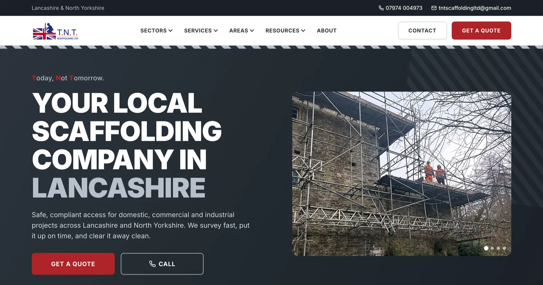 TNT Scaffolding homepage, after