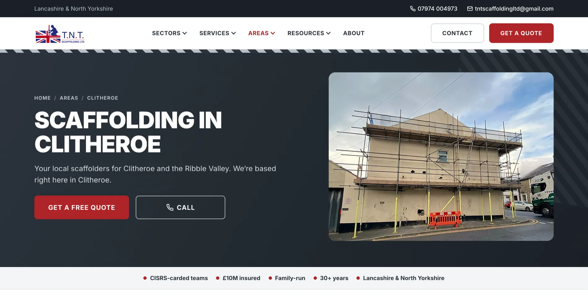 TNT Scaffolding Clitheroe location page