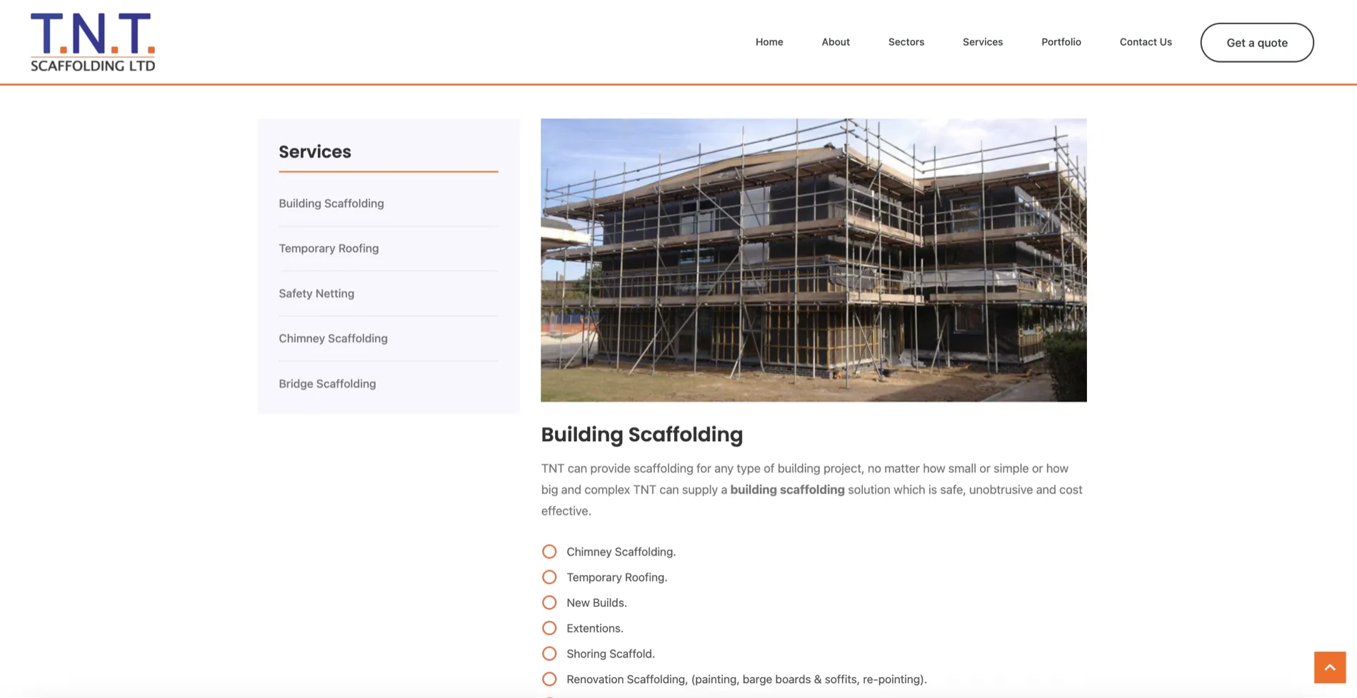 Old TNT Scaffolding services page