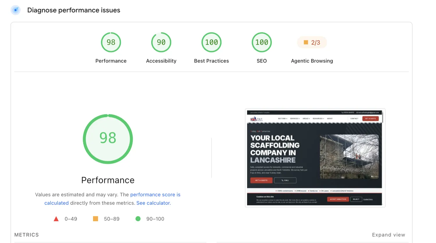 Desktop PageSpeed after