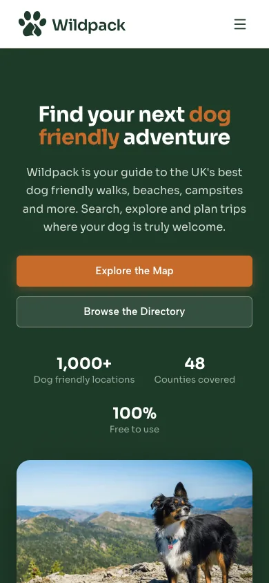 The Wildpack Collective homepage on mobile